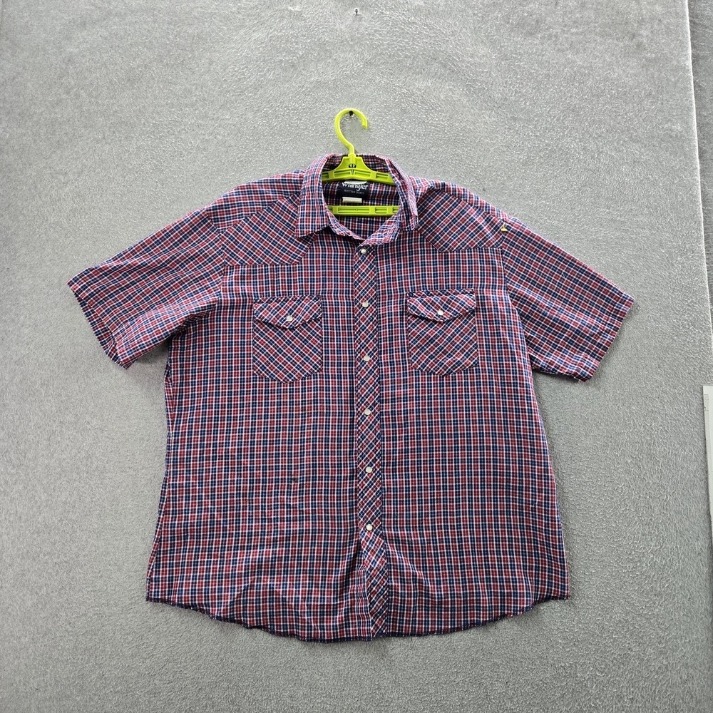 Wrangler Men Button Up Shirt XL/XG/TTG Red Plaid Western Short‎ Sleeve